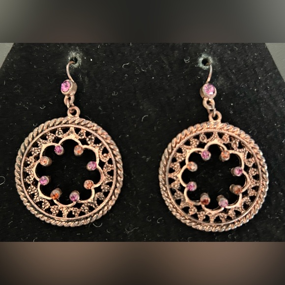 1928 statement necklace and dangle earrings set in pink crystal - Picture 6 of 8